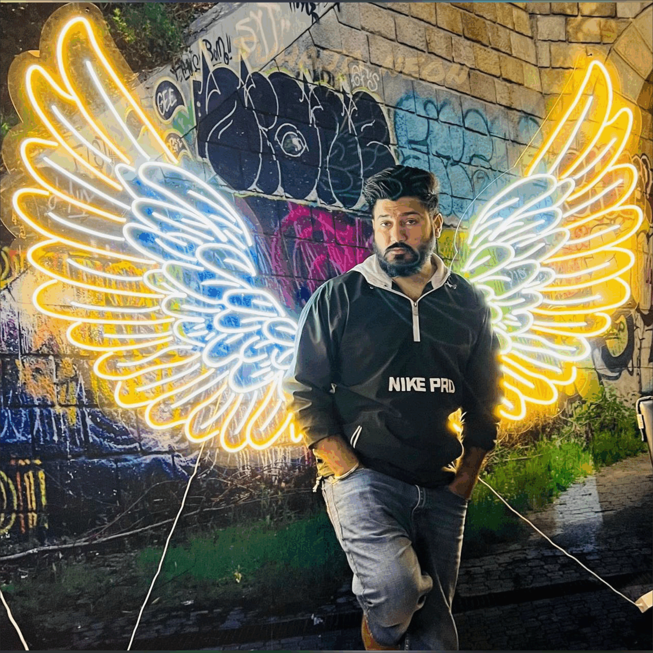 angel wings in neon background