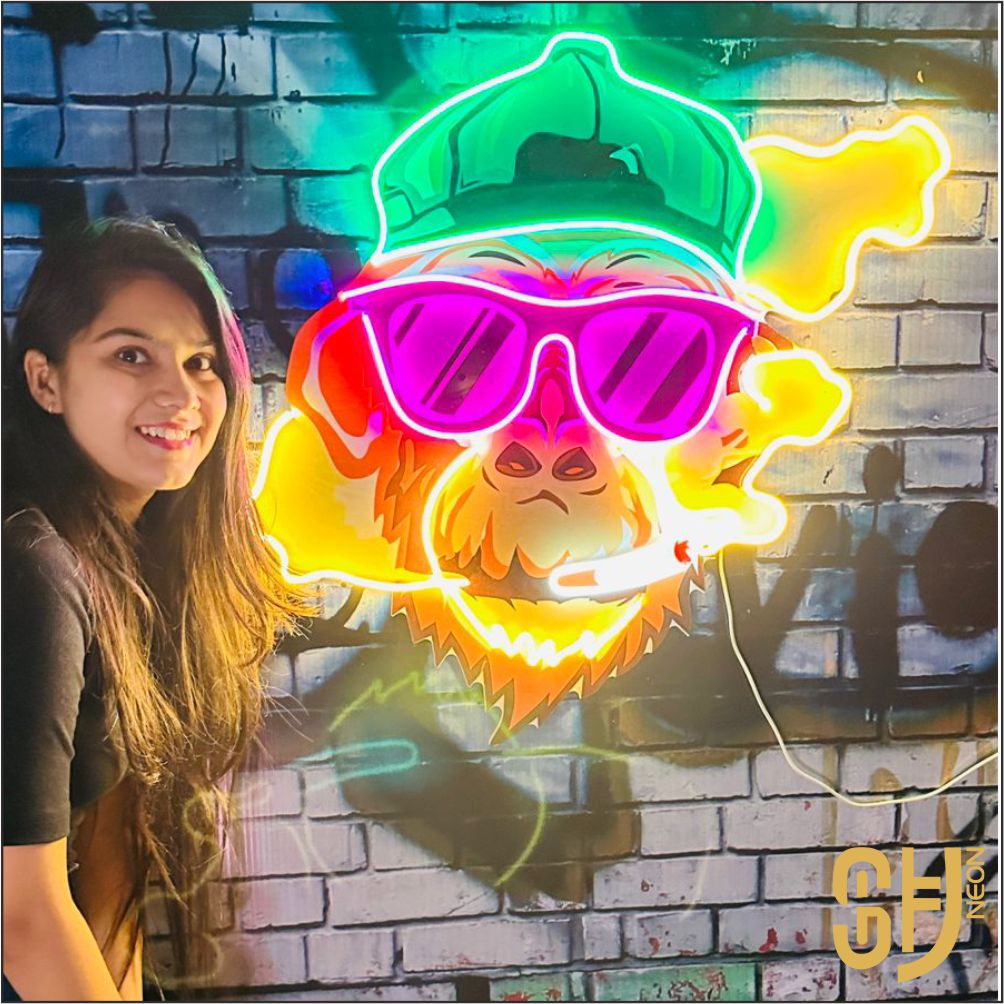 monkey smoking neon light